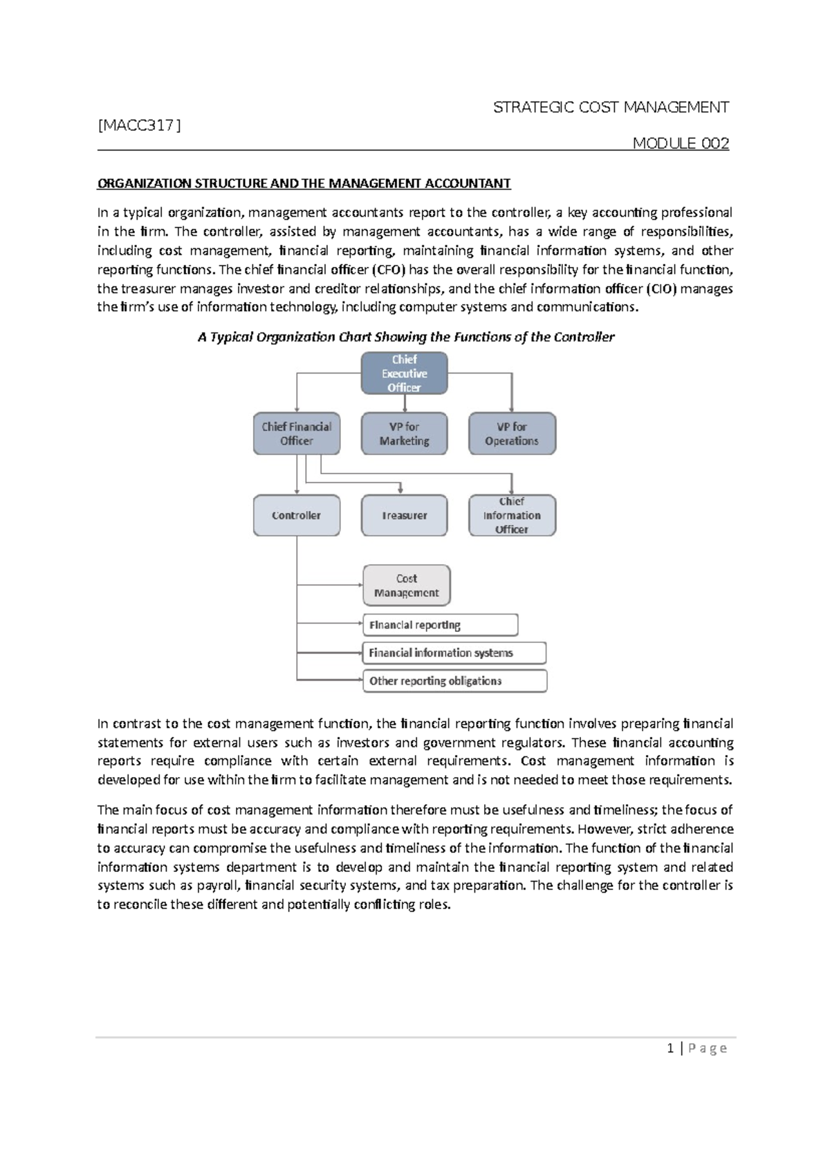 Module 2 Strategic COST Management [MACC 317] - [MACC317] MODULE 002 ...