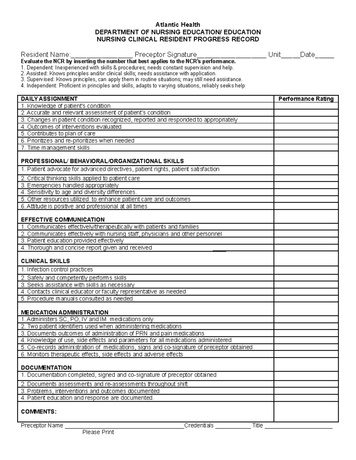 NURS 460 Weekly evaluation form (2) - Atlantic Health DEPARTMENT OF ...