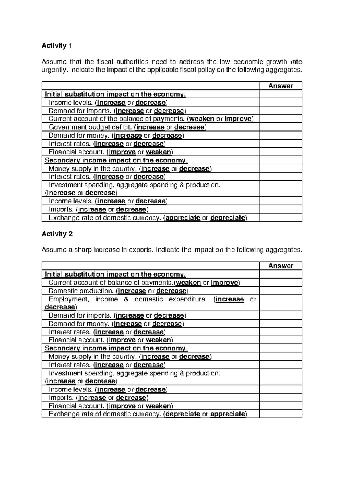 Work Chart 10 part 2 question - Activity 1 Assume that the fiscal ...