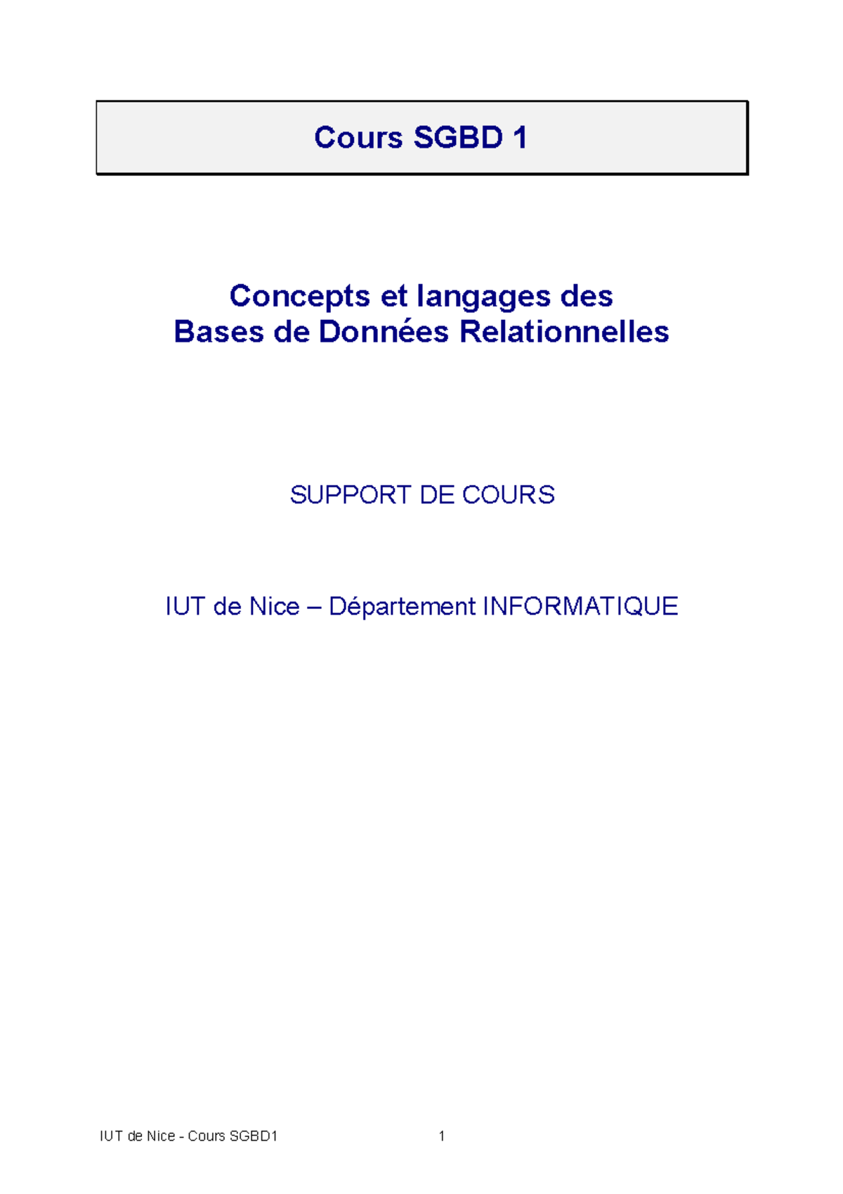 Cours De Bases De Donnees - Cours SGBD 1 Concepts Et Langages Des Bases ...