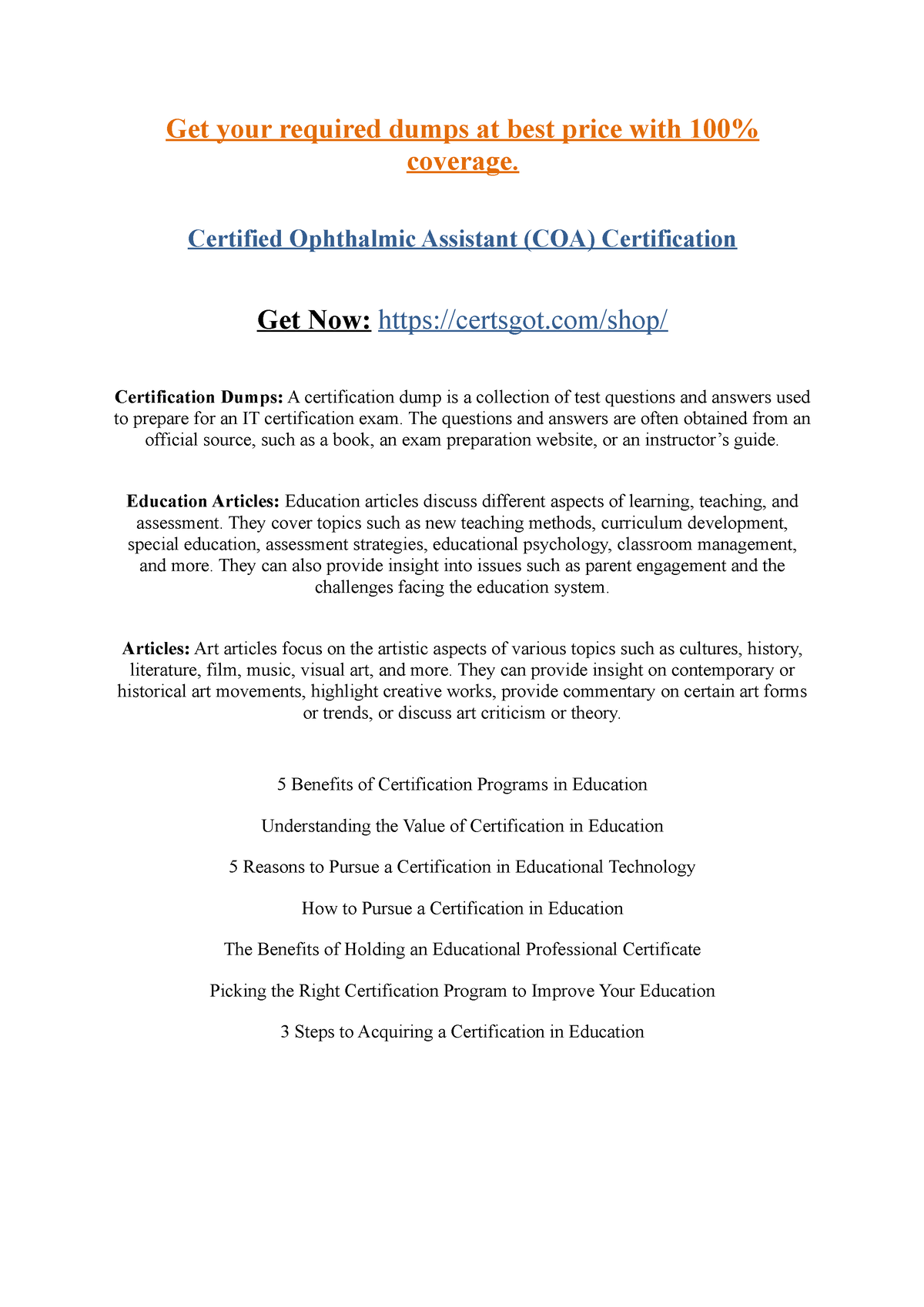 Certified Ophthalmic Assistant (COA) Certification - Get Your Required ...