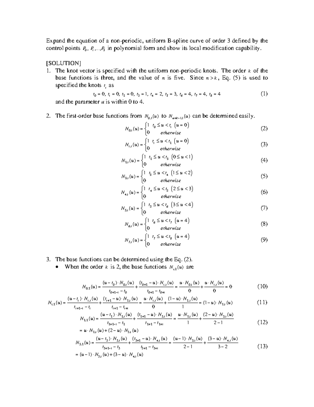 B-spline example handout - Expand the equation of a non-periodic ...