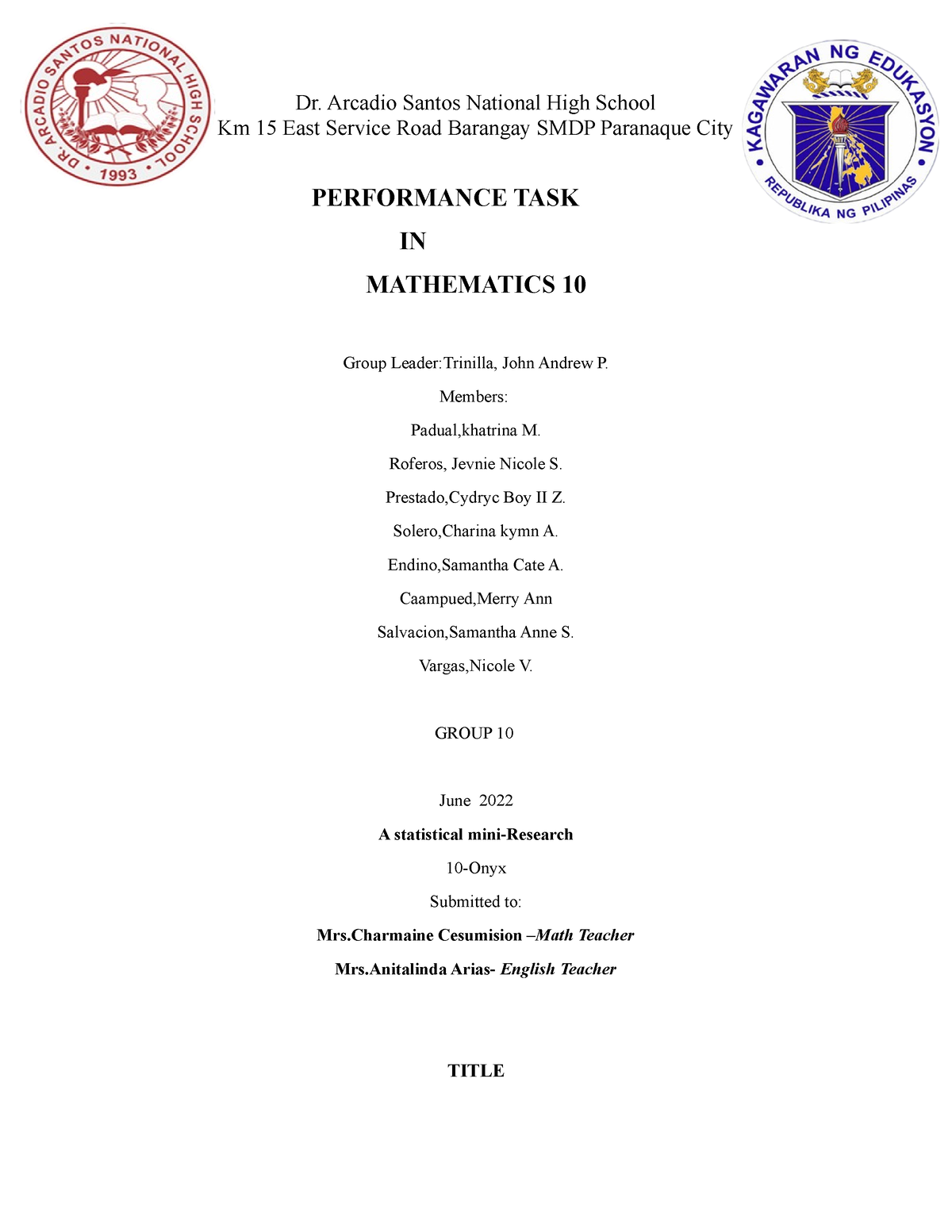 example of statistical mini research paper