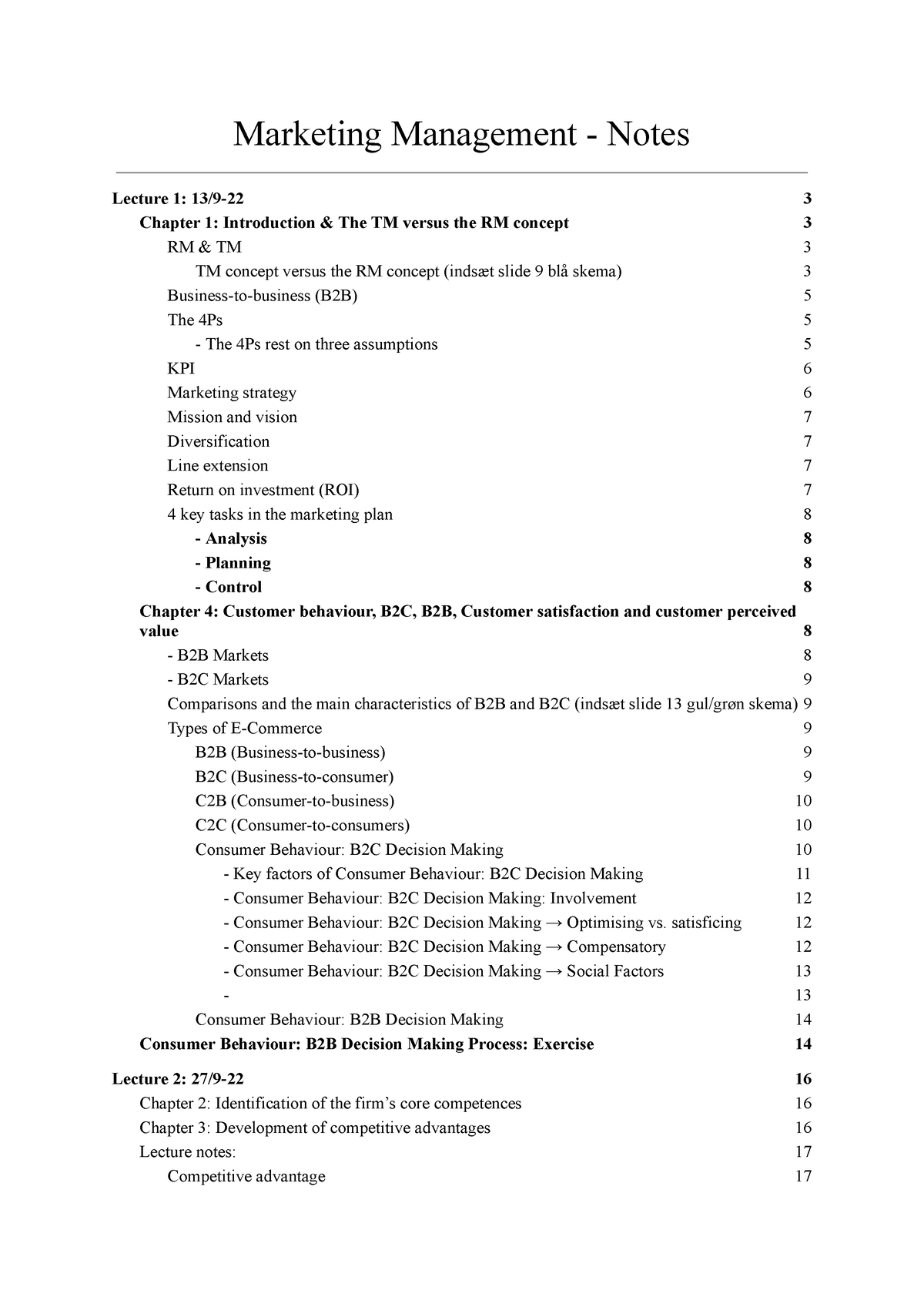 Marketing Management Lecture Notes 1-9 - Marketing Management - Notes ...