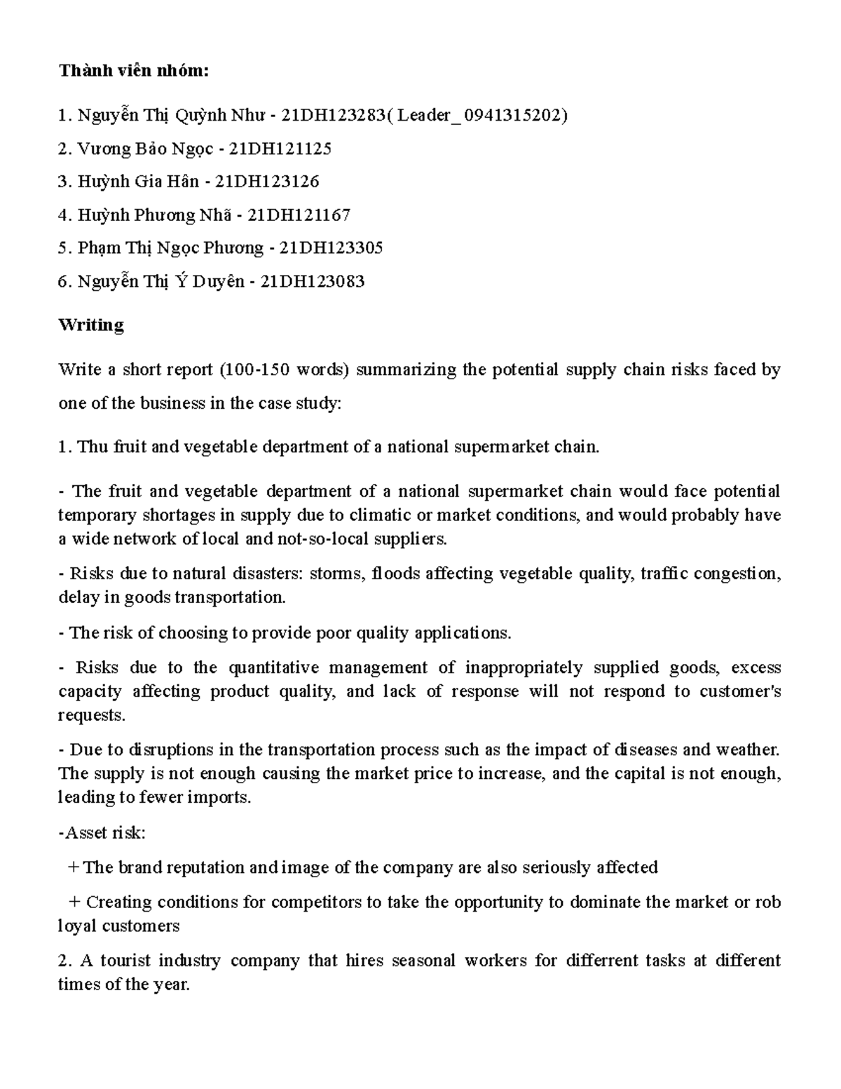 Risks nha nha nha nha - Thành viên nhóm: Nguyễn Thị Quỳnh Như ...