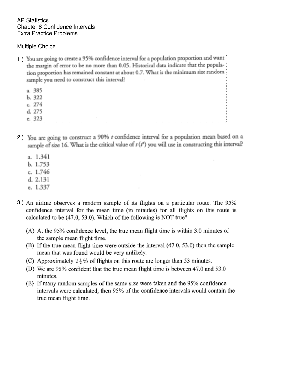 Apstats Chapter 8 Extra Test Practice - AP Statistics Chapter 8 ...