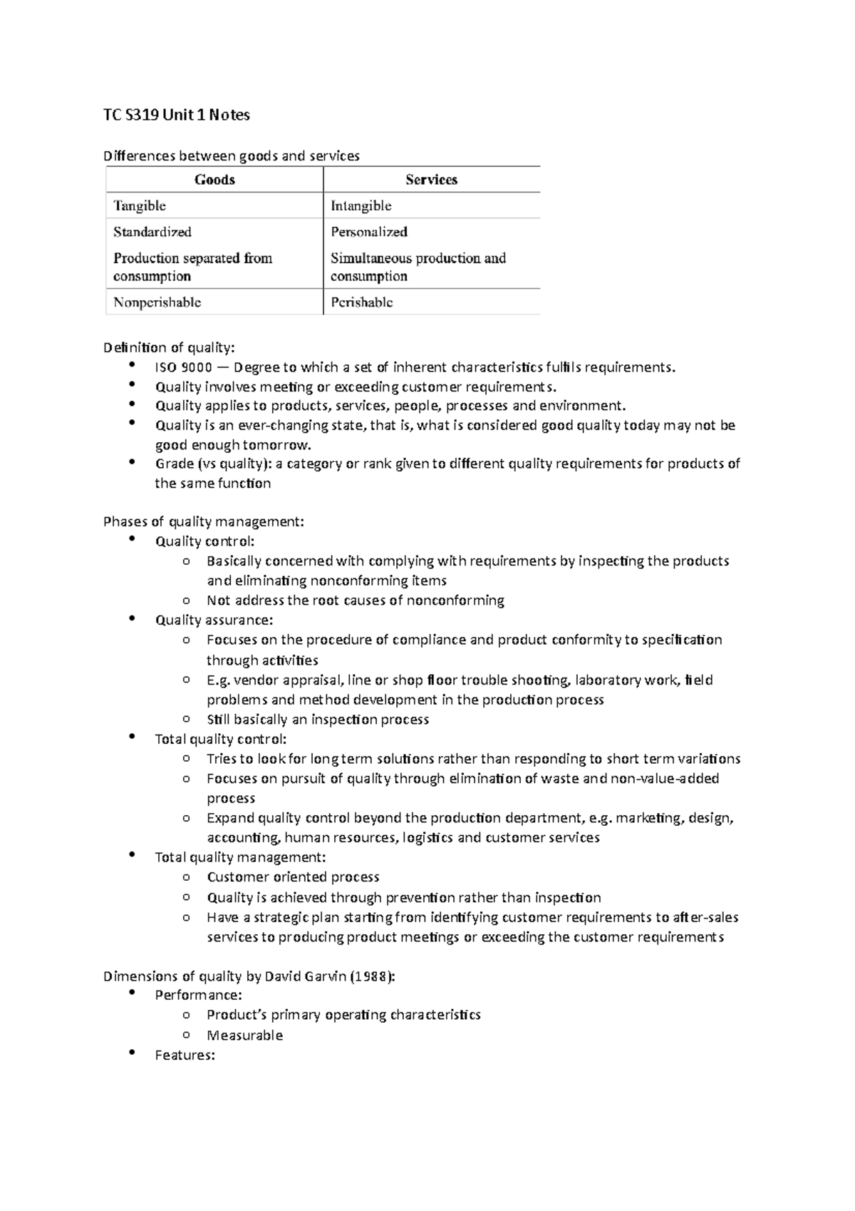 TC S319 Unit 1 Notes TC S319 Unit 1 Notes Differences between goods