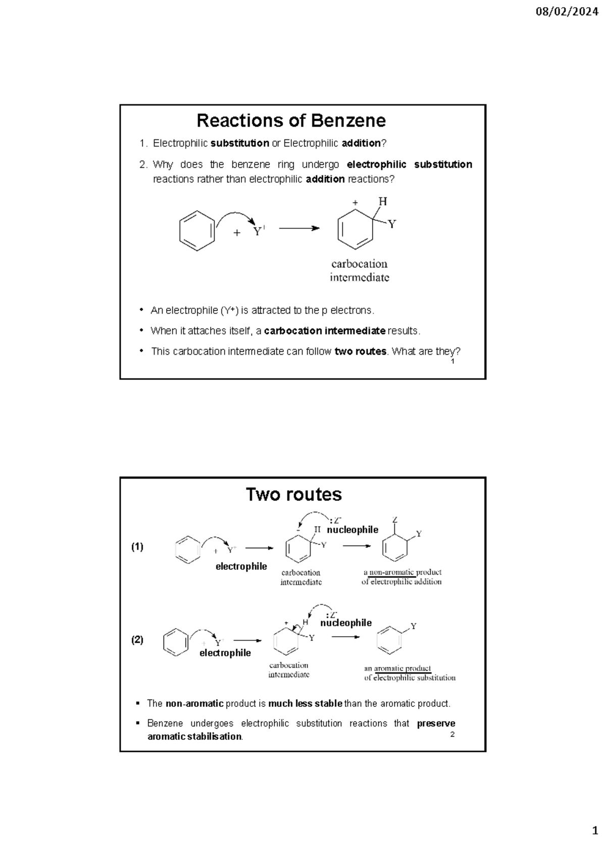 Lecture 2 Benzenes Electrophilic Substitution and Reduction reactions ...