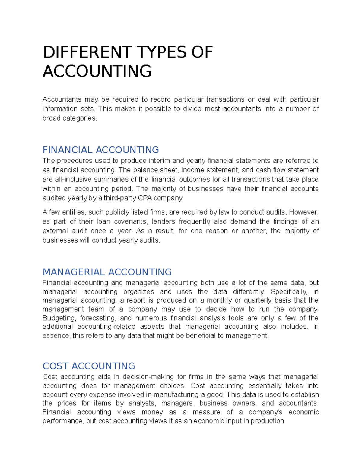 ACCTG - Lecture Notes - DIFFERENT TYPES OF ACCOUNTING Accountants May ...