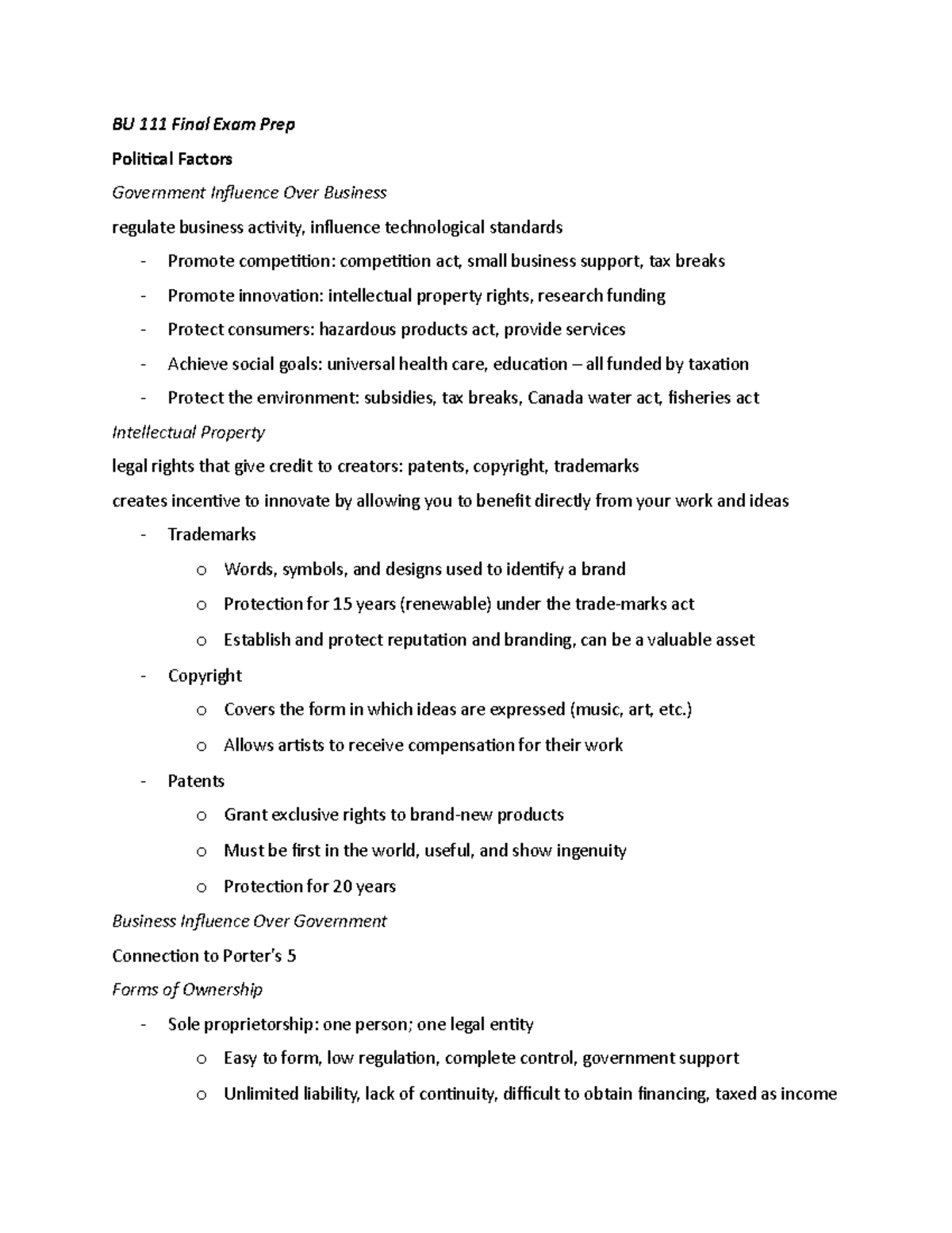 BU111 Final Exam Study Guide - BU 111 Final Exam Prep Political Factors ...