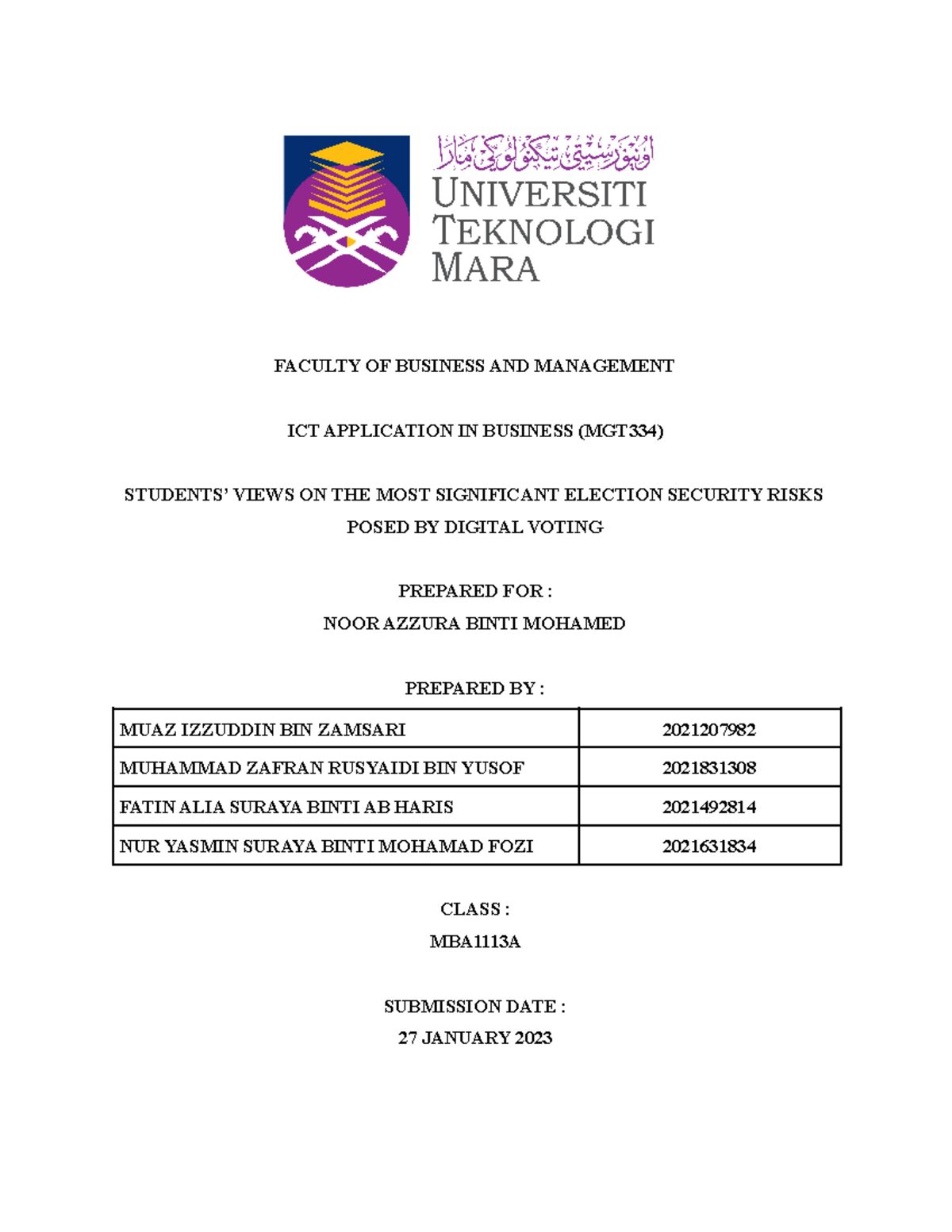 MGT334 Group Report - FACULTY OF BUSINESS AND MANAGEMENT ICT ...