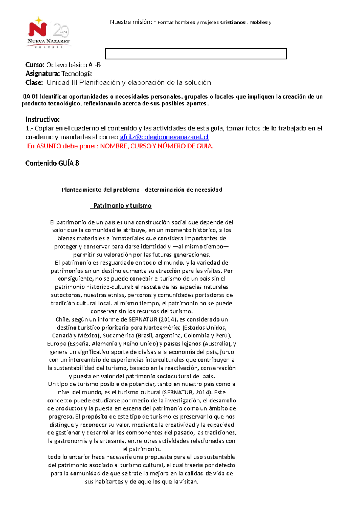 8° Basico Tecnologia Guia 8 - Curso: Octavo Básico A -B Asignatura ...