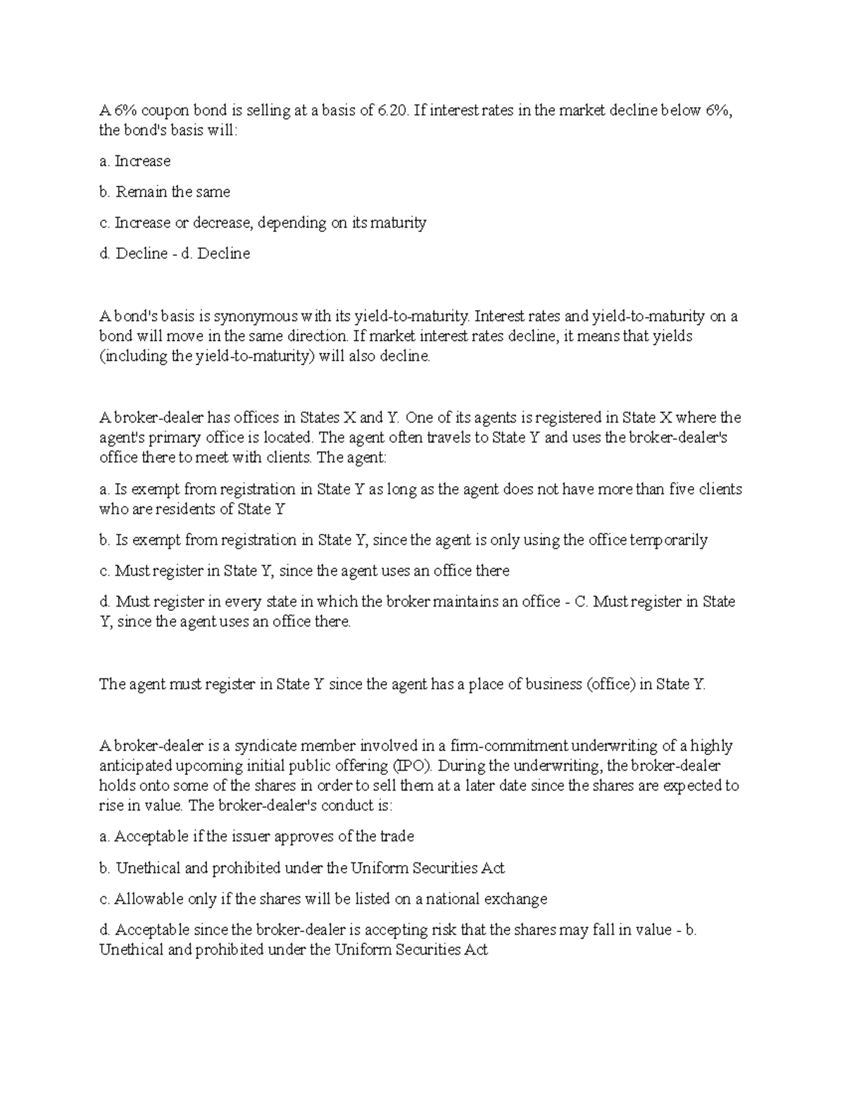 Note 28 - series 66 - A 6% coupon bond is selling at a basis of 6. If ...