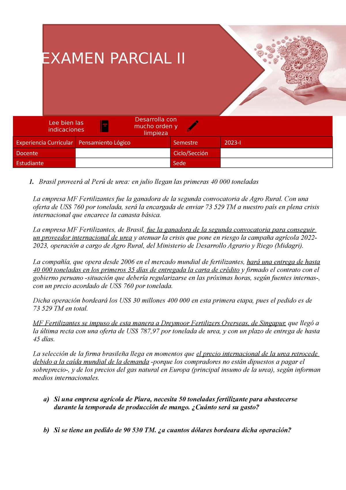 Examen Parcial II - Ssss - Lee Bien Las Indicaciones Desarrolla Con ...