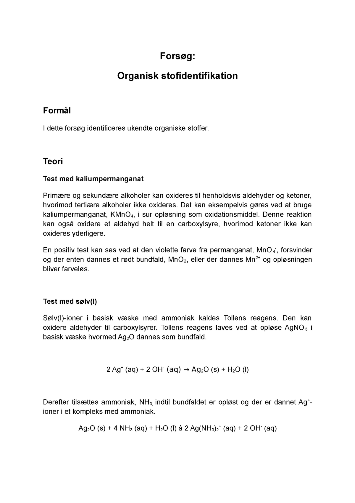 Rapport Organisk stofidentifikation 26471 - StuDocu