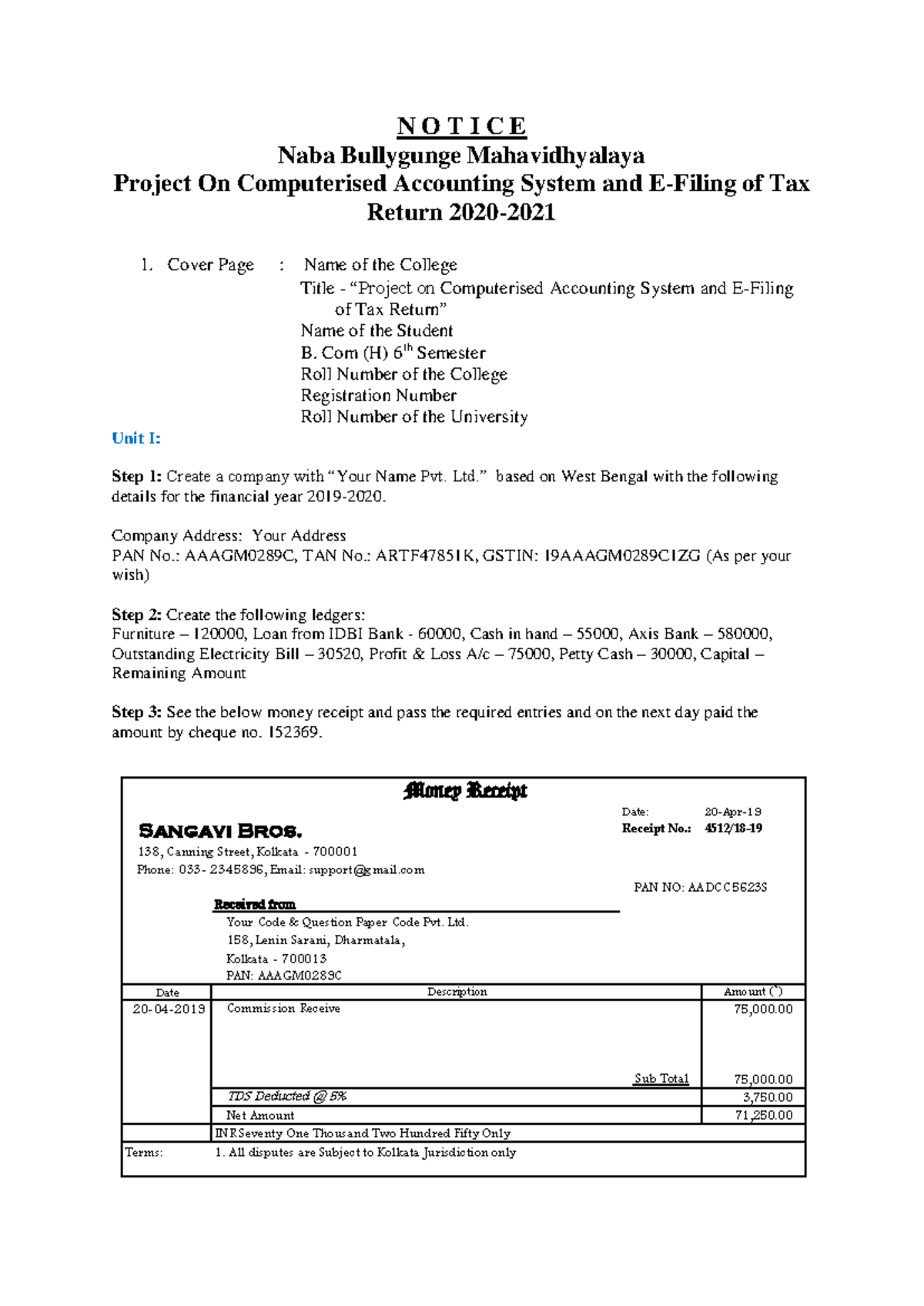 Computerised Accounting System and E Filing of Tax Return Project - N O ...