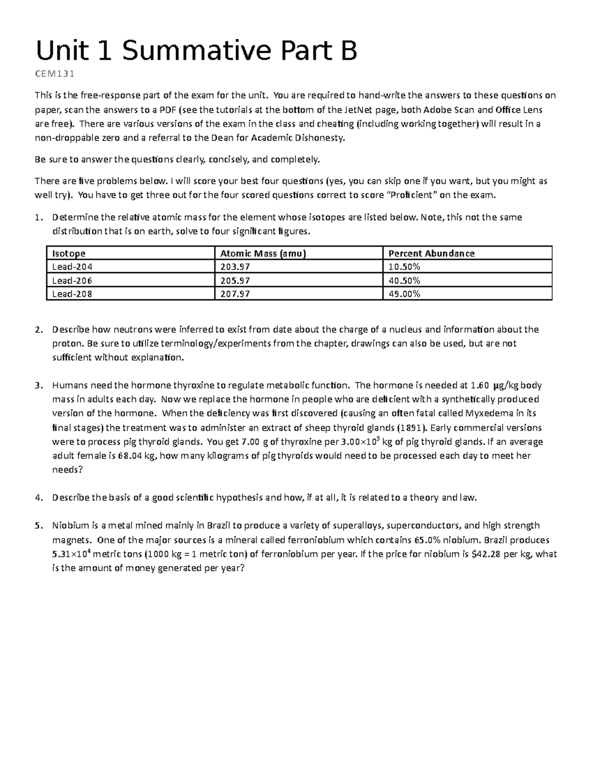 Unit 1 Summative Part B - FS20b - Unit 1 Summative Part B CEM This Is ...