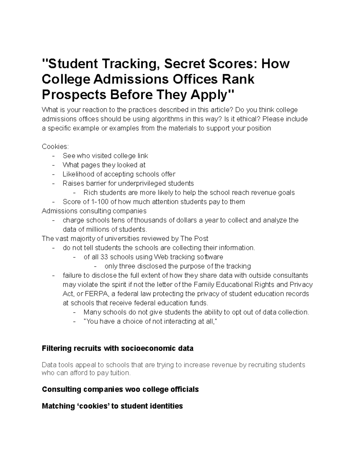 Student Tracking, Secret Scores How College Admissions Offices Rank ...