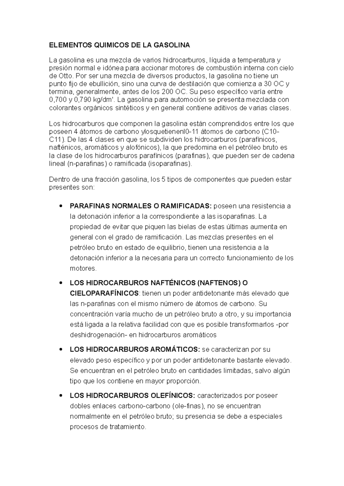 Elementos Quimicos DE LA Gasolina ELEMENTOS