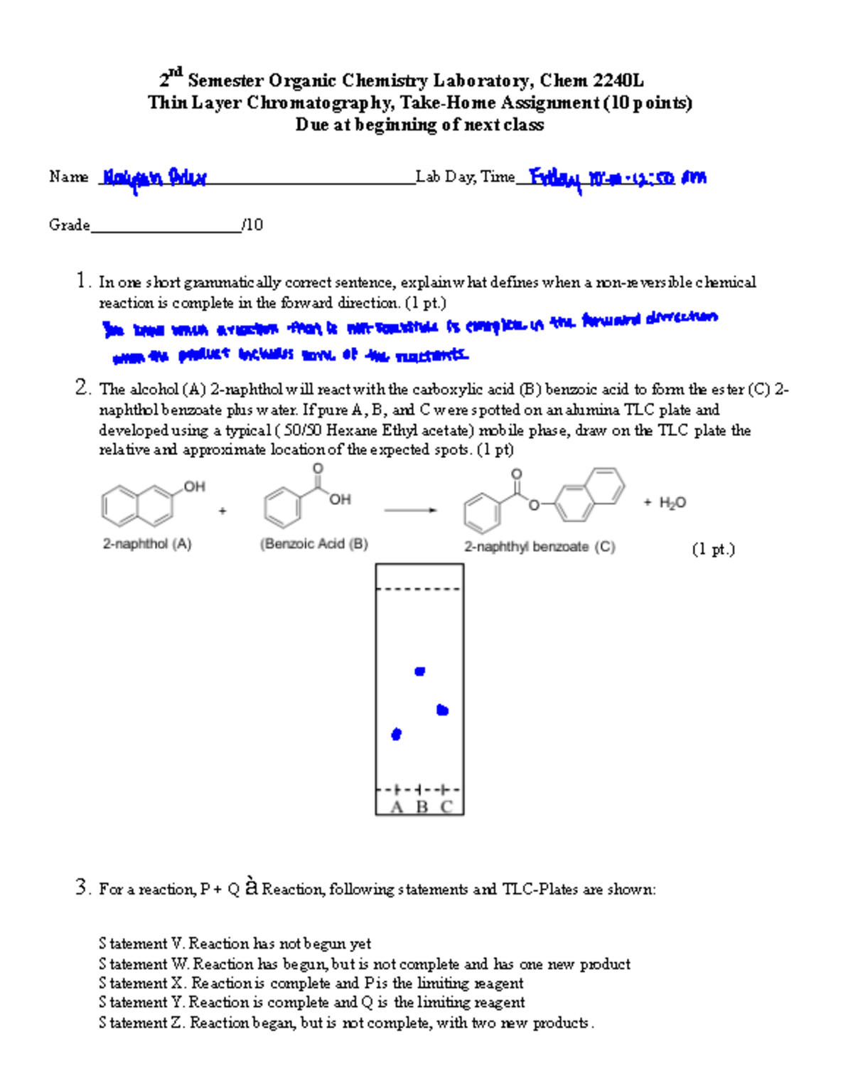 TLC Assignment v3 - 2 nd Semester Organic Chemistry Laboratory, Chem ...