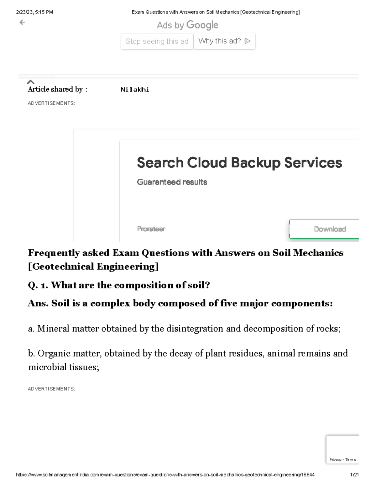 Exam Questions with Answers on Soil Mechanics [Geotechnical Engineering