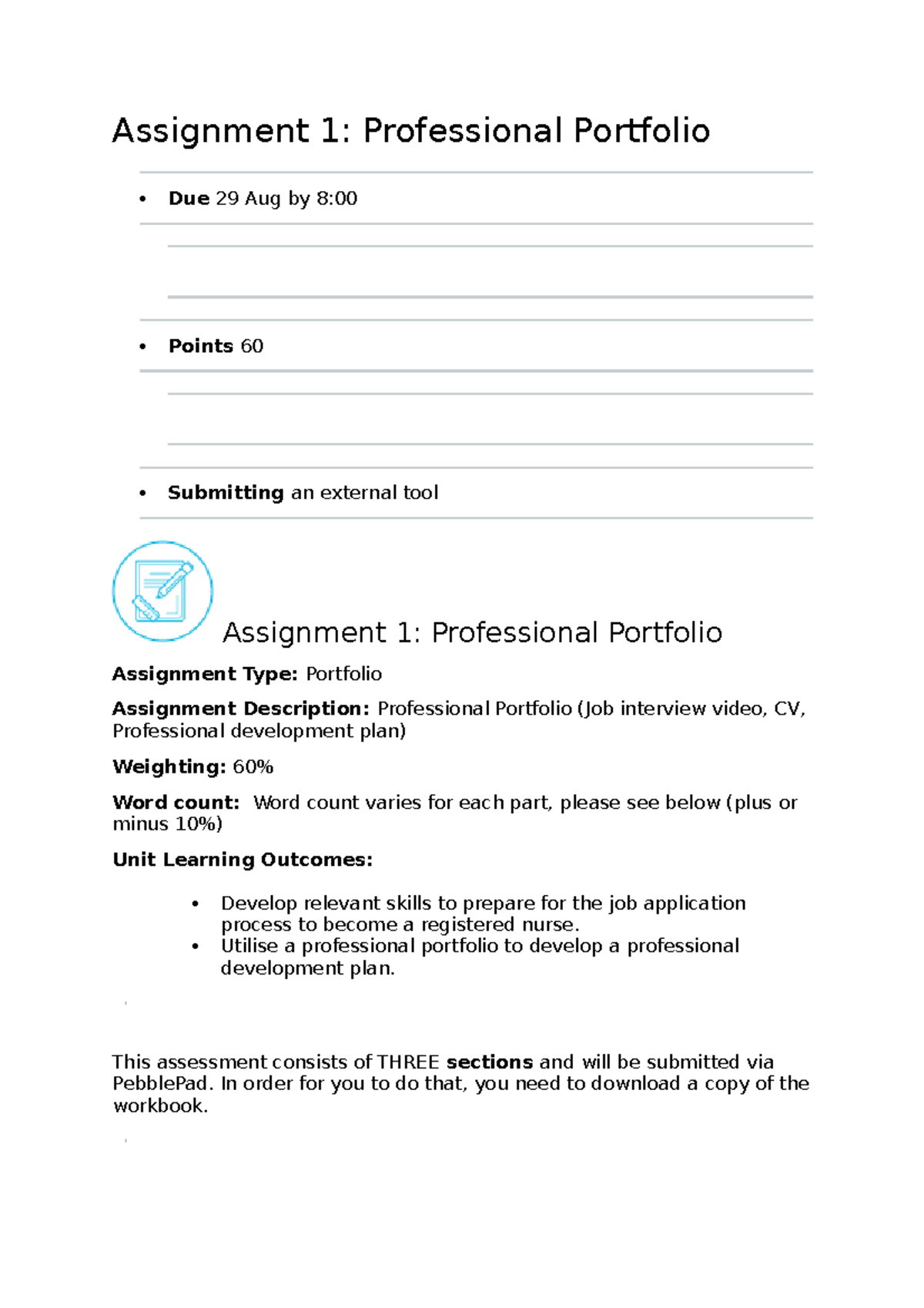 Assignment 1 Instructions - Assignment 1: Professional Portfolio Due 29 ...