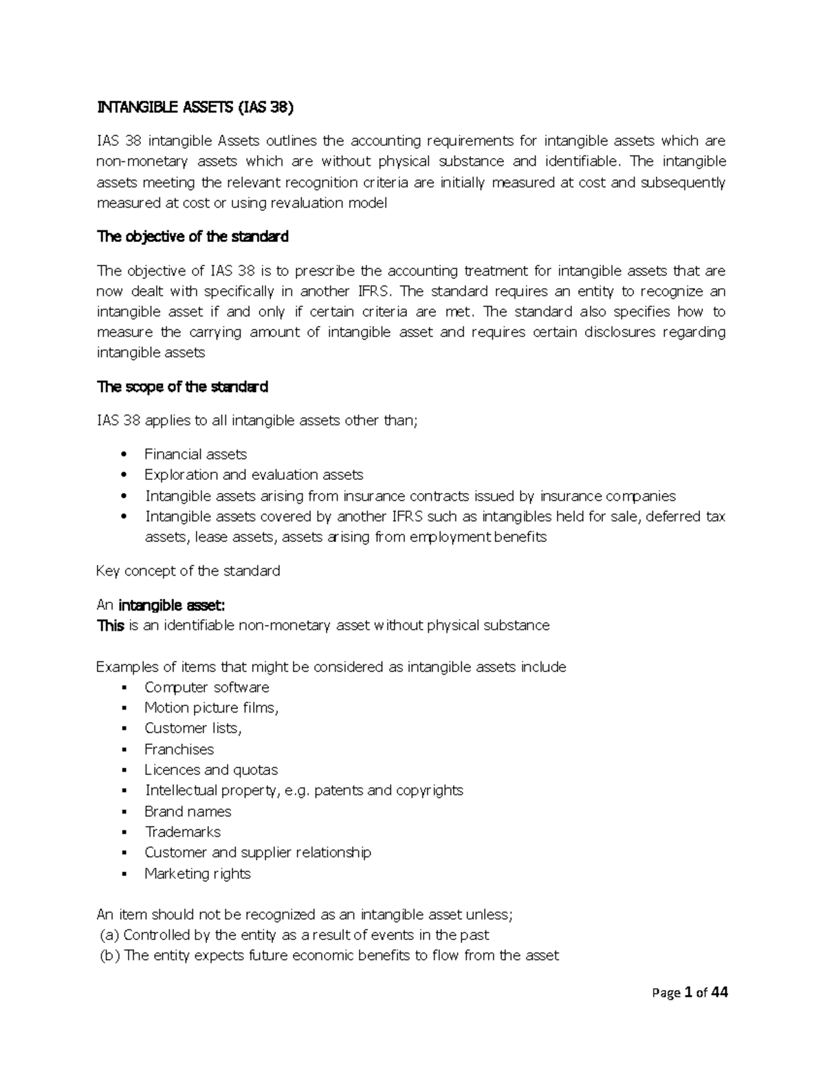 Intangible Assets - fULL Lecture Notes - Degree of commerce - MUK - Studocu