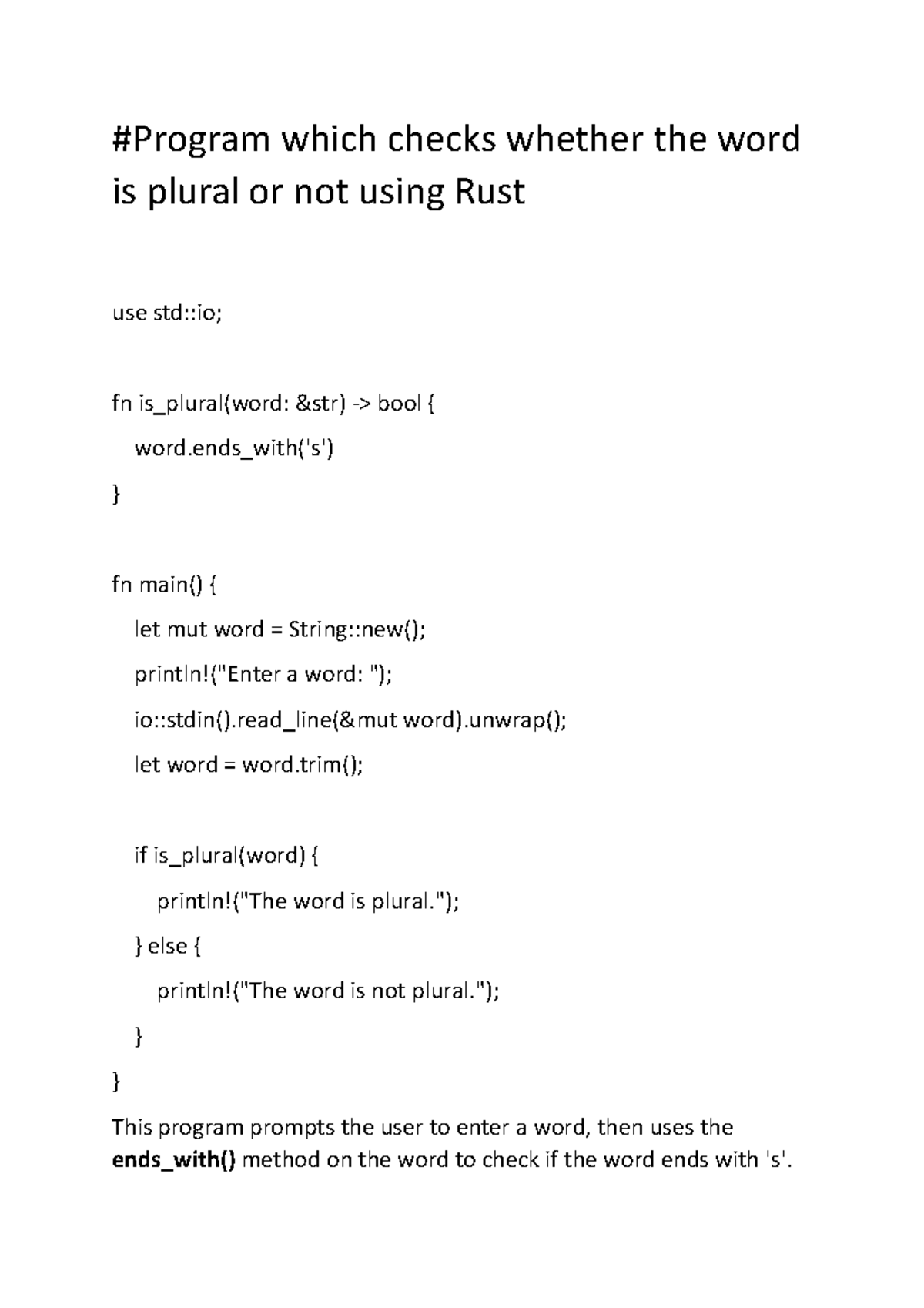 Word is plural or not using Rust Program which checks whether the