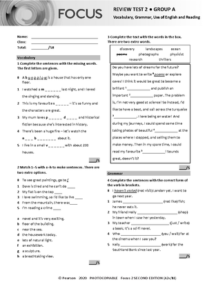 Focus 2 2E Unit Test Vocabulary Grammar Uo E Unit3 Group A - © Pearson ...