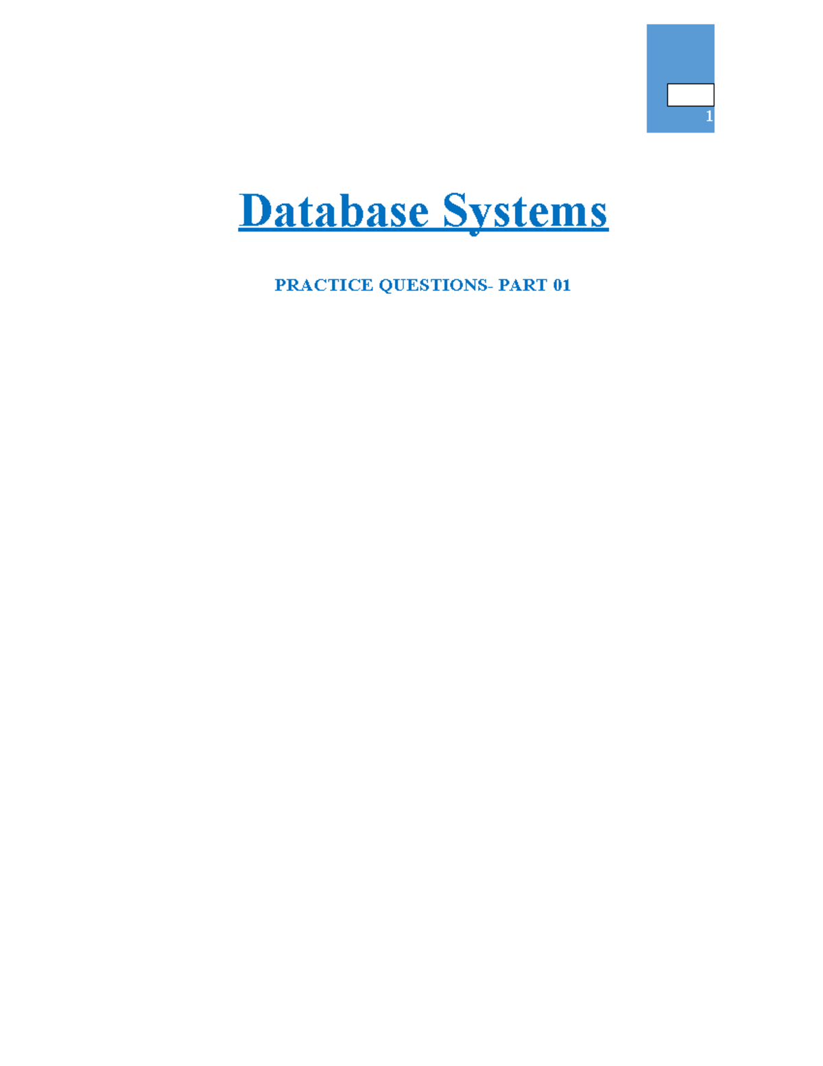 Database Practice Questions- Part 1 (DDL DML) - Database Systems ...