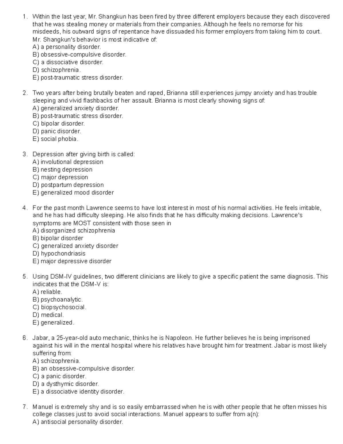 Abpsych - Abnormal Psychology Practice Test - Within The Last Year, Mr ...