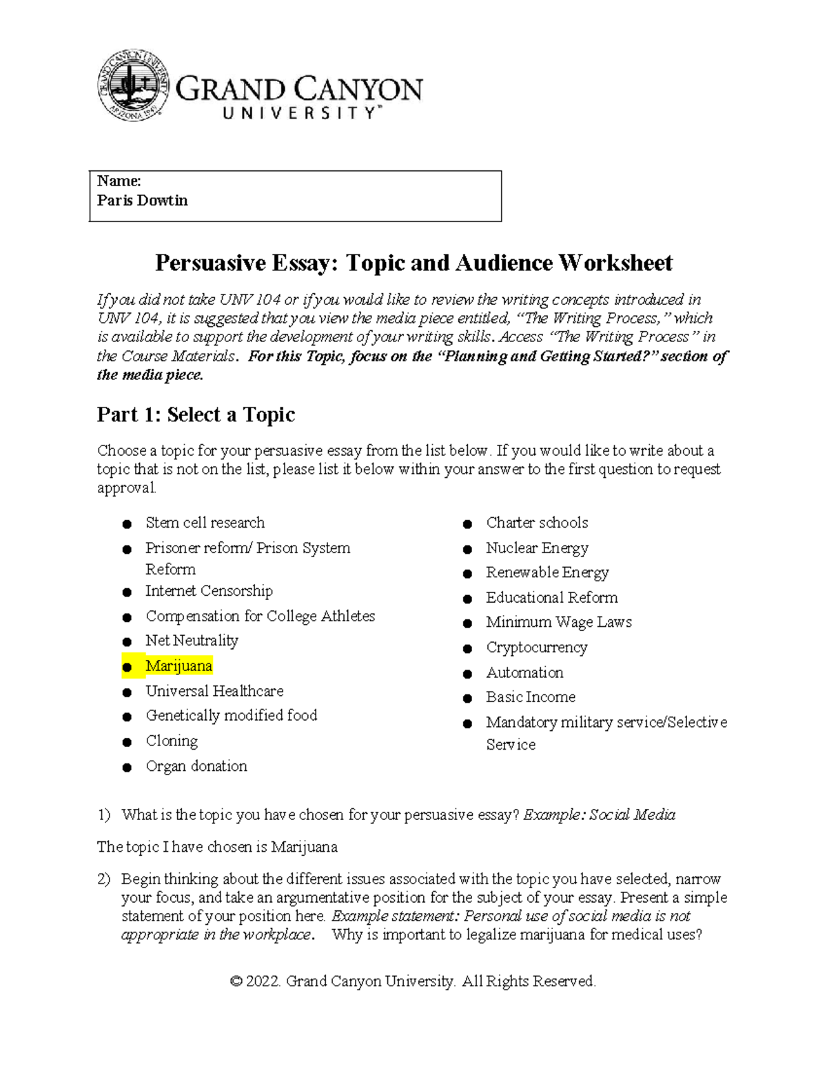 T1 Topicand Audience Worksheet PHI105 Persuasive Essay Planning 9 5 22 ...