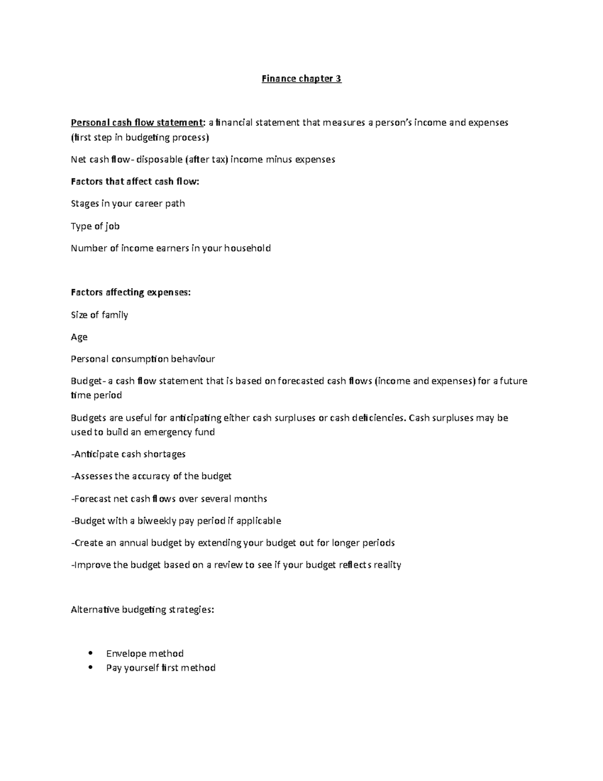 Finance chapter 3 - Lecture notes 3 - Finance chapter 3 Personal cash ...
