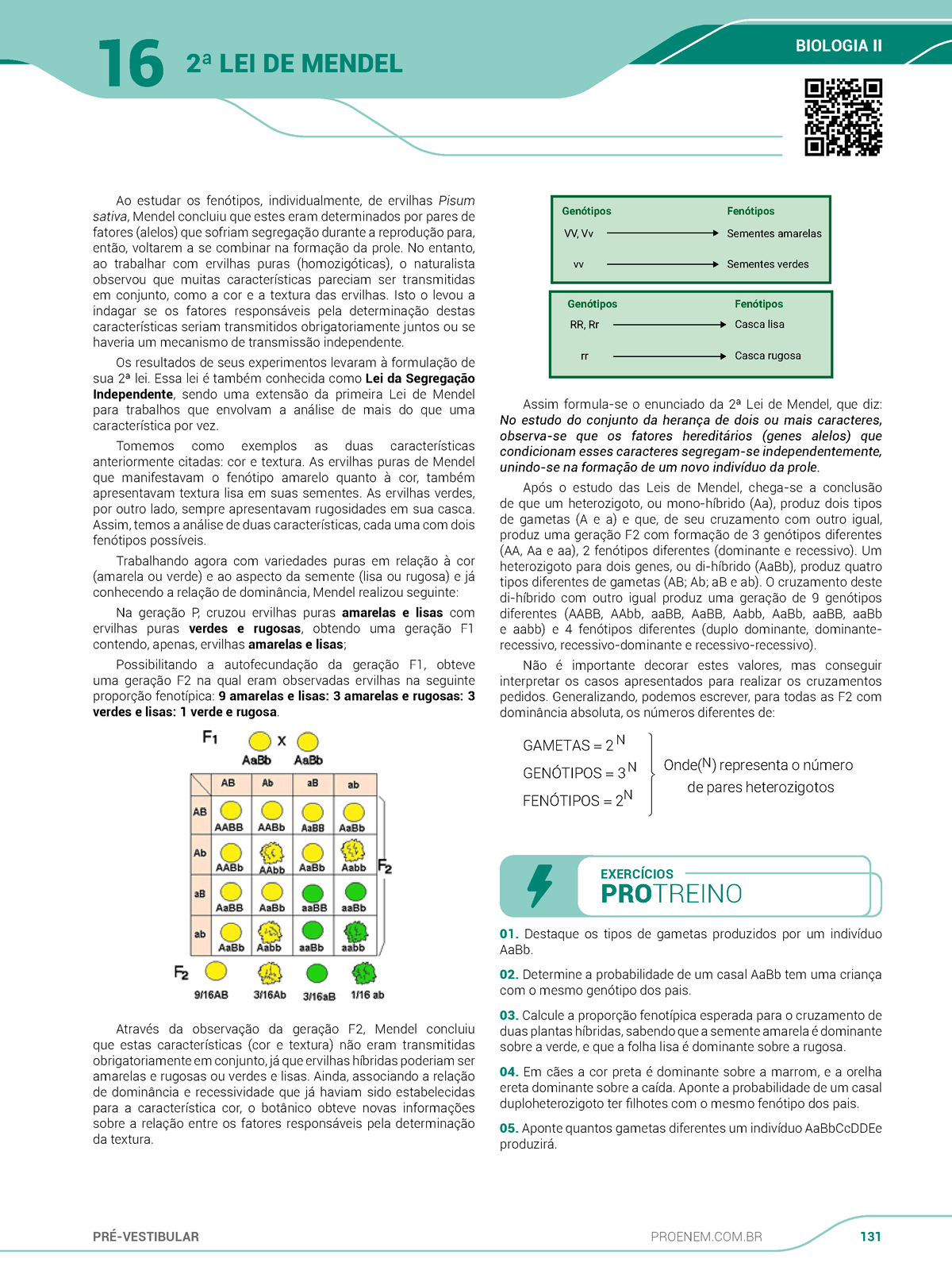 2ª LEI DE Mendel - BIOLOGIA II PRÉ-VESTIBULAR PROENEM.COM 131 16 2ª LEI ...