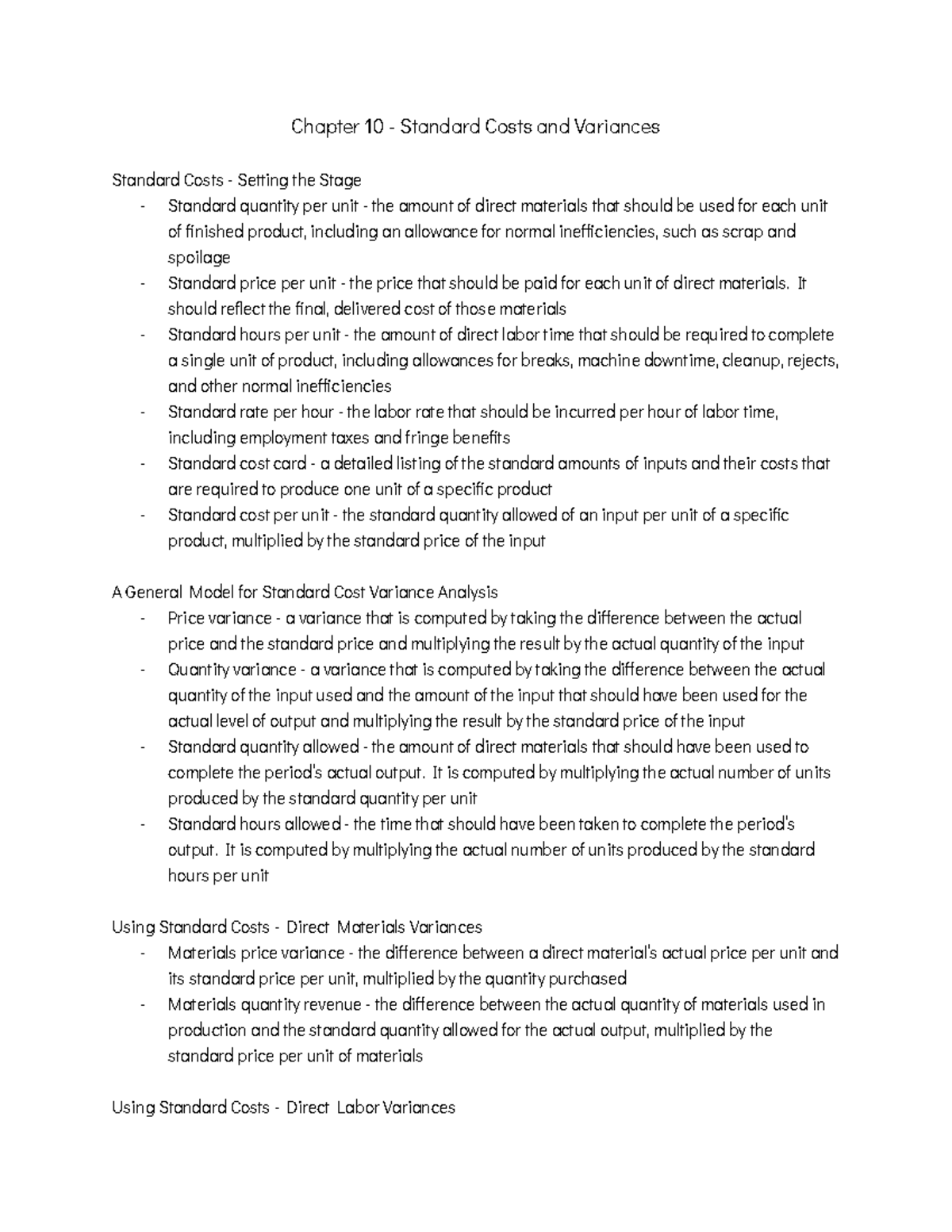 Chapter 10 - Standard Costs and Variances - Chapter 10 - Standard Costs ...