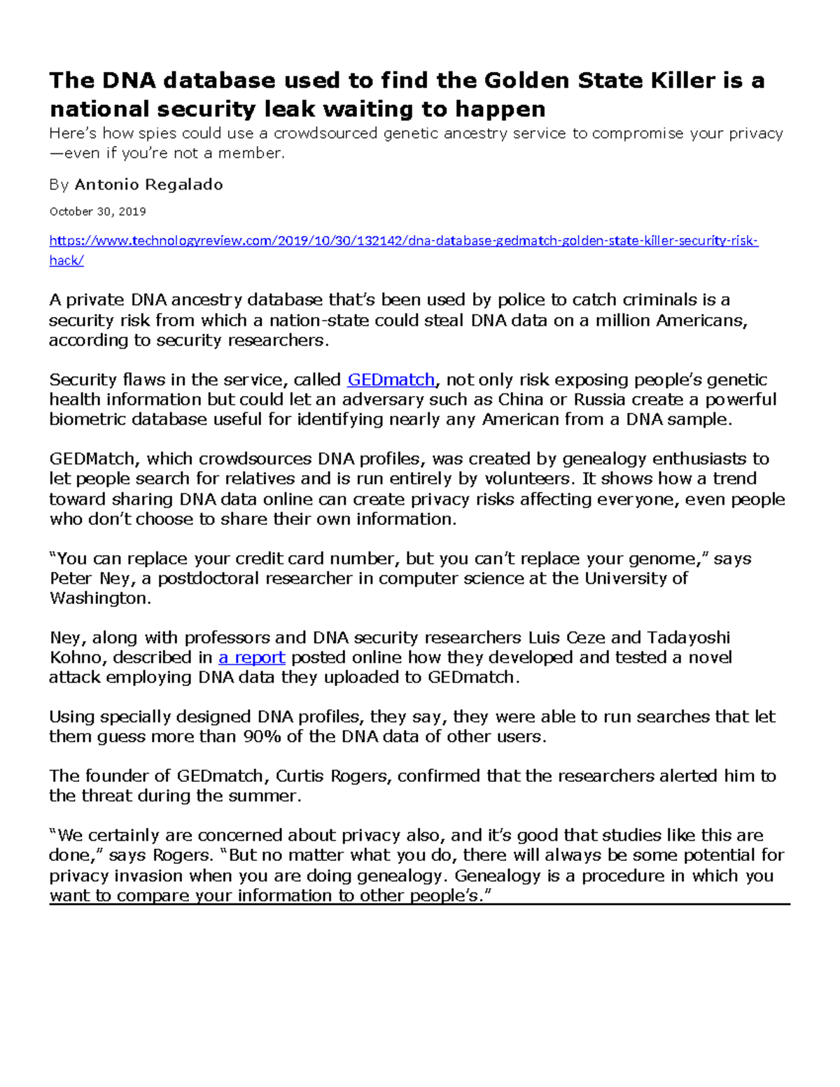 Ethics of Crowdsourcing DNA - The DNA database used to find the Golden ...