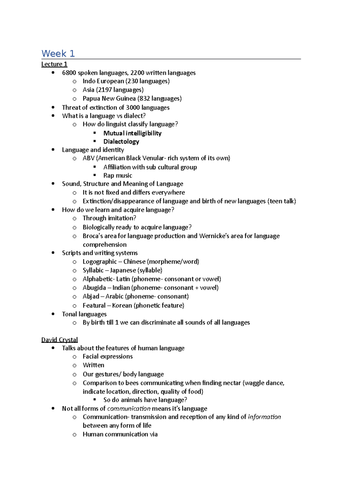 Notes and miscellaneous - Week 1 Lecture 1 6800 spoken languages, 2200 ...