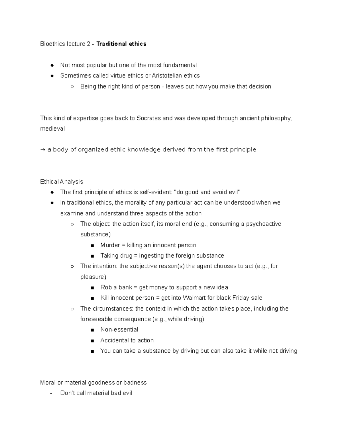 Lecture 2 notes for bioethics - 2D03 - McMaster - Studocu