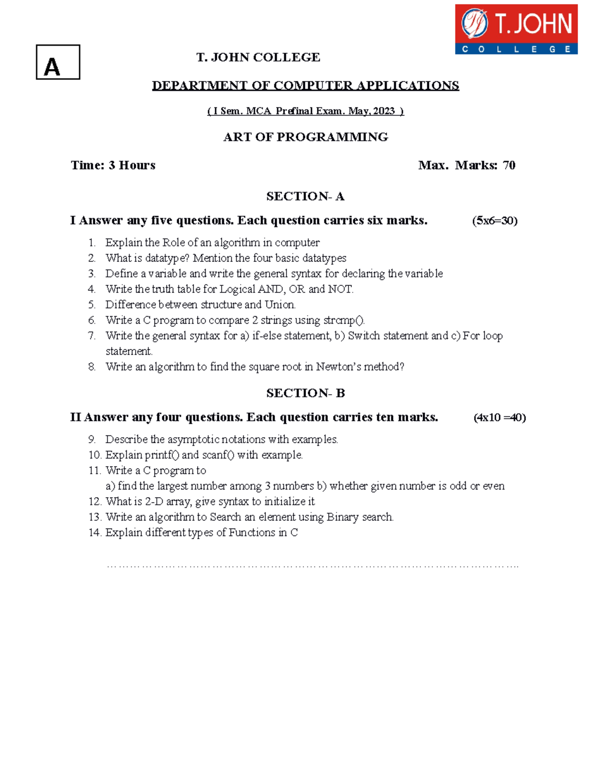 problem solving techniques using c bangalore university