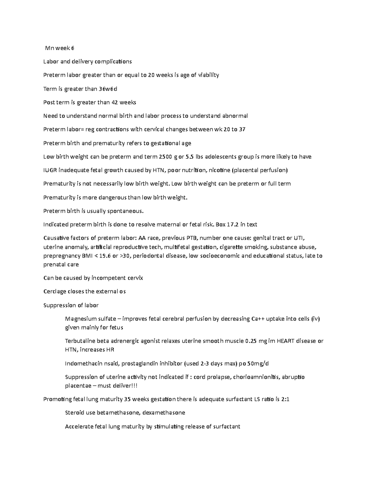 Mnwk6 - Notes from live lecture - Mn week 6 Labor and delivery ...