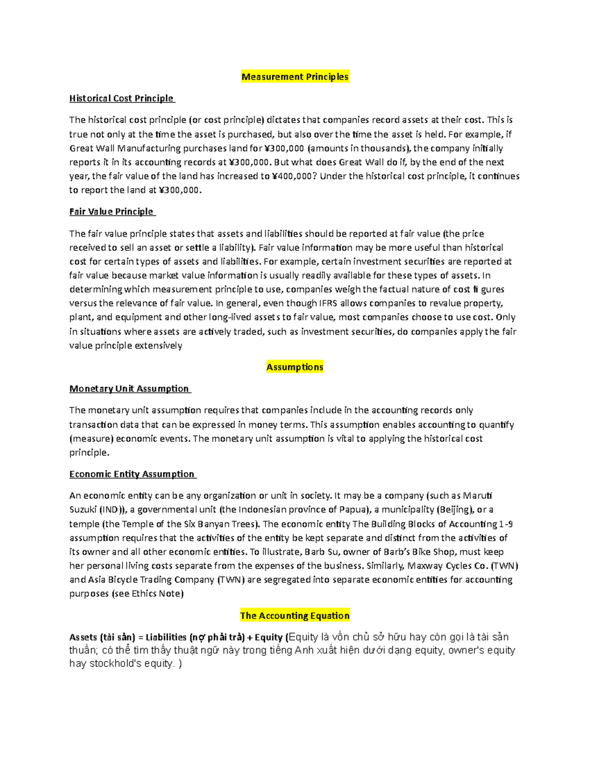 Measurement-Principles - Measurement Principles Historical Cost ...