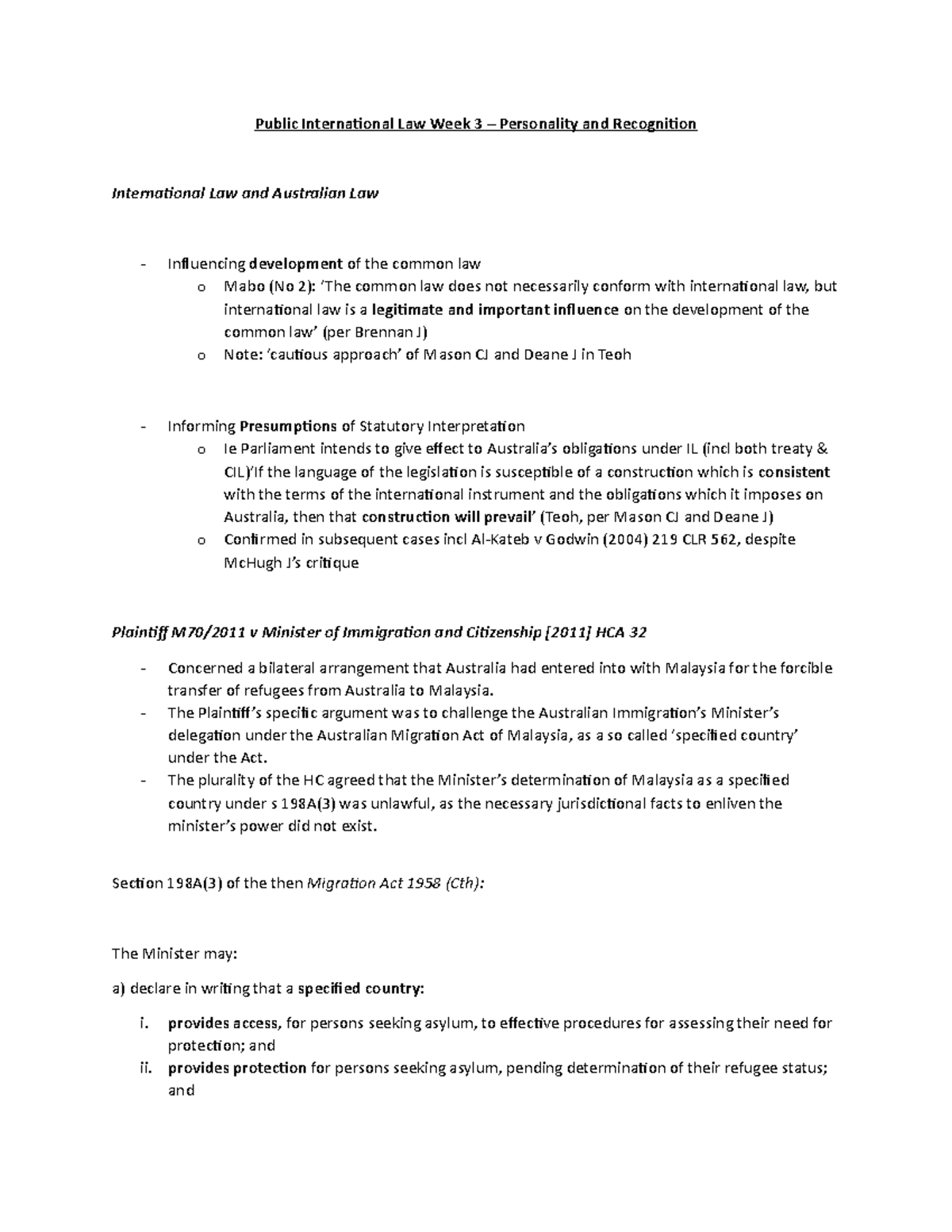 PIL Week 3 - Personality and Recognition - Public International Law ...