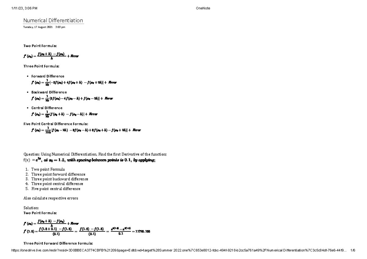 Numerical Differentiation 5, with spacing between points is 0. 1, by