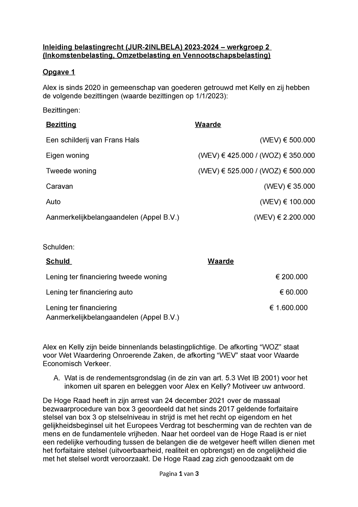 Inleiding Belastingrecht WG2 2324 Opgaven - Inleiding Belastingrecht ...