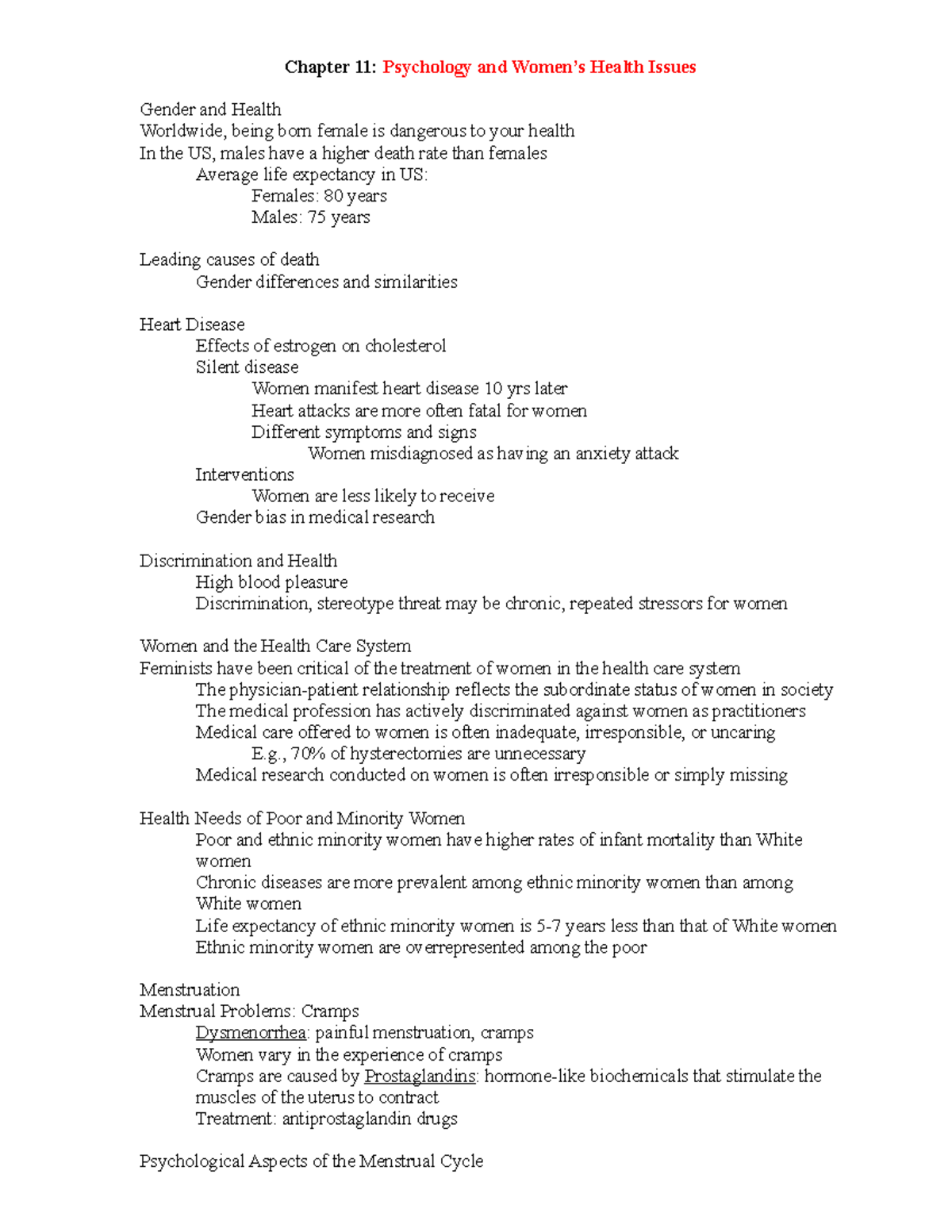 Ch11 Psychology and Women Health Issues Chapter 11 Psychology and Women’s Health Issues