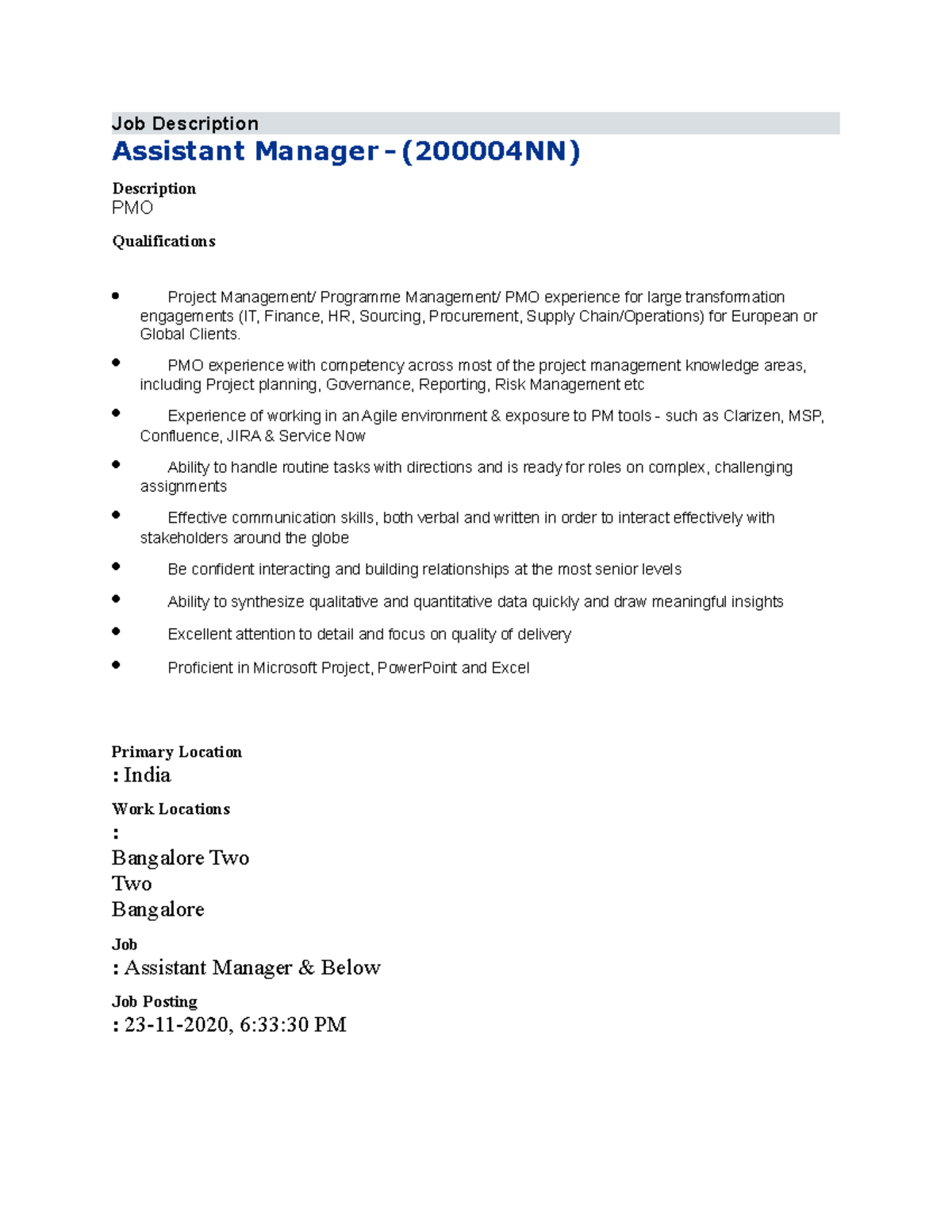 KPMG Job Openings & Job Description - Job Description Assistant Manager ...