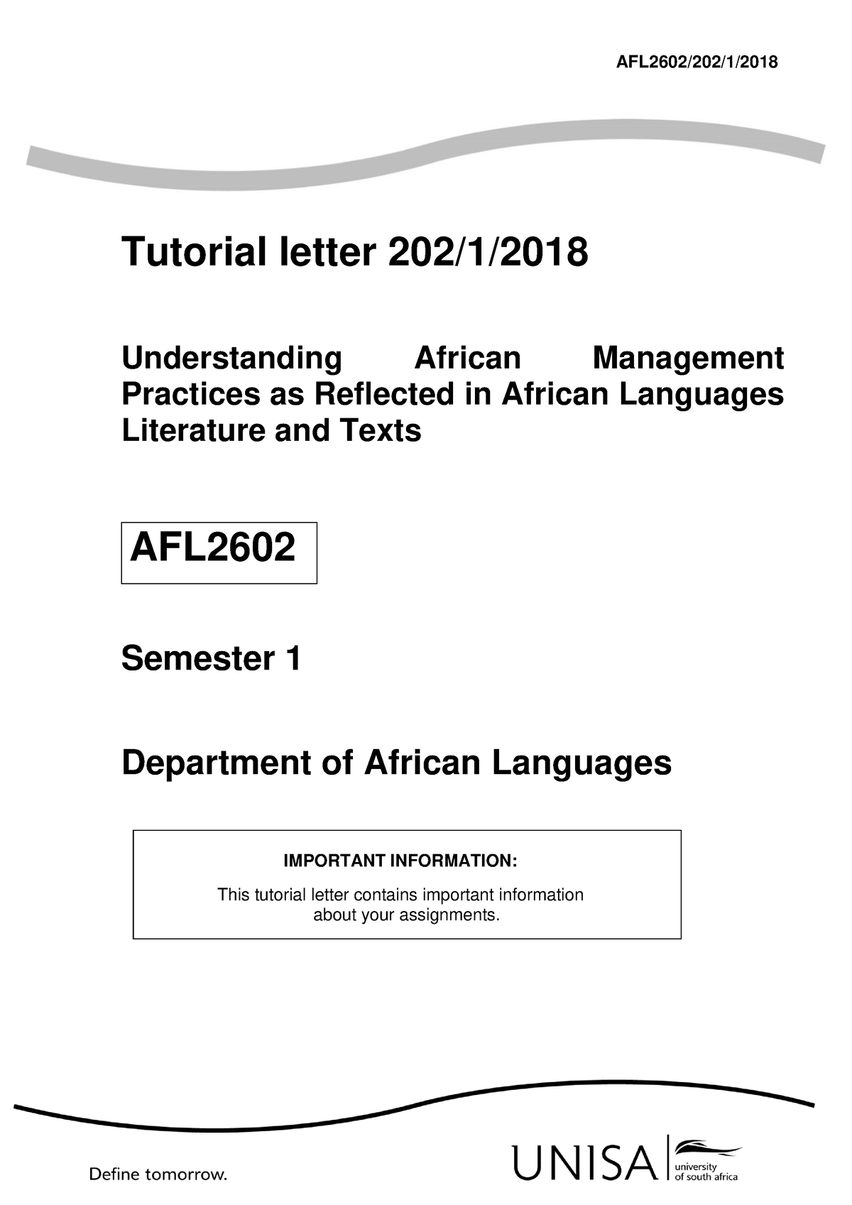 afl1501 memorandum assignment 1