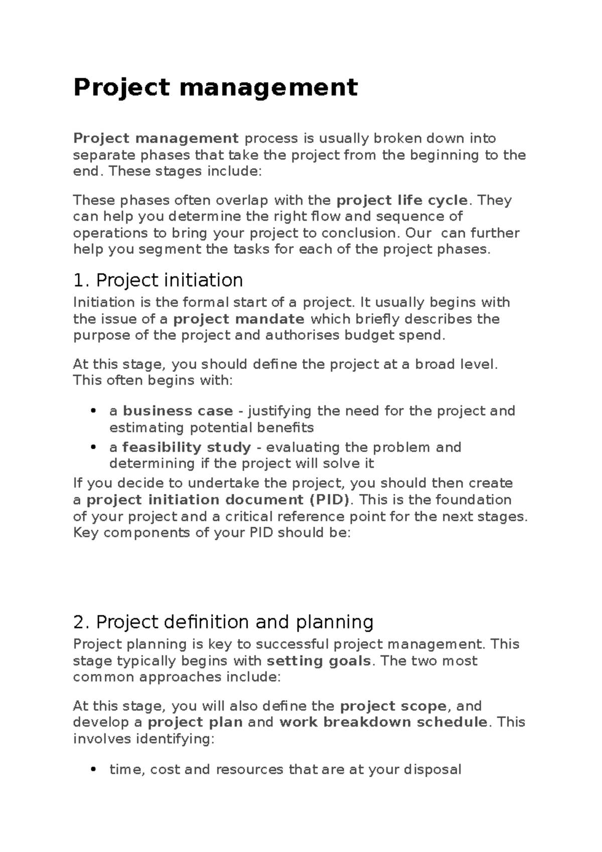 Project management - notes - Project management Project management ...