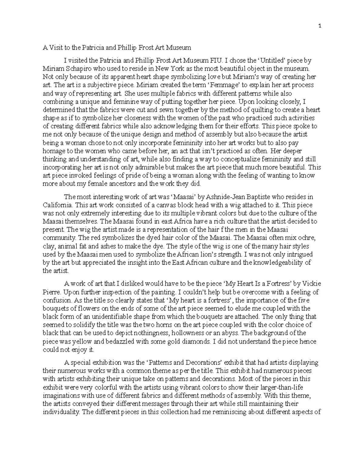 Museum Visit - Assignments - 1 A Visit to the Patricia and Phillip ...