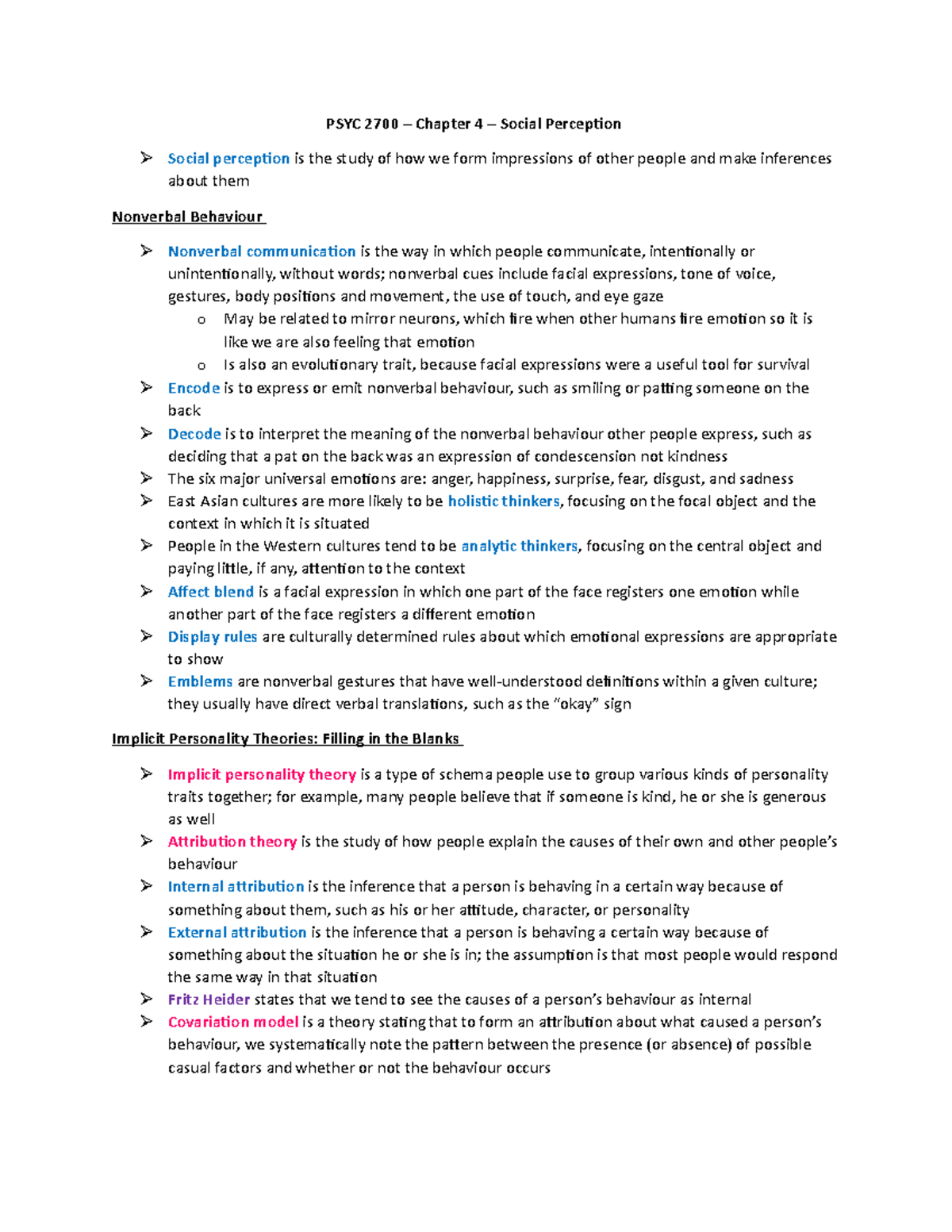 PSYC 2700 – Chapter 4 – Social Perception - PSYC 2700 – Chapter 4 ...